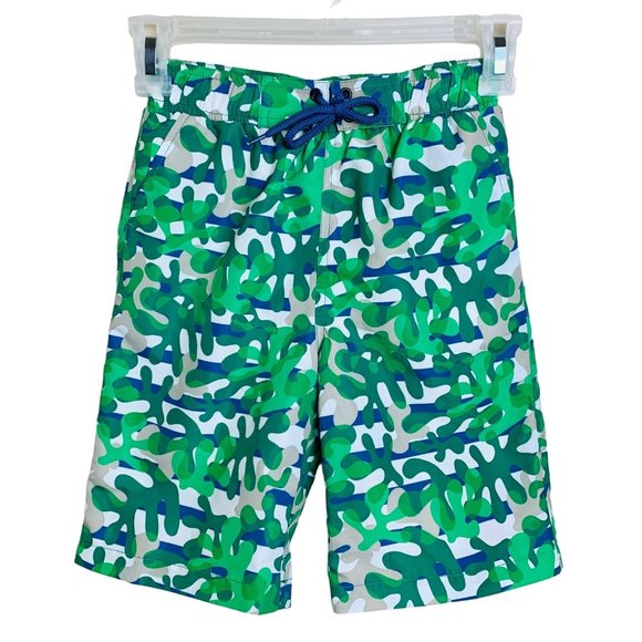 Stella McCartney Kids Green Striped Camo Print Swim Trunks Size 5 years - Picture 1 of 4